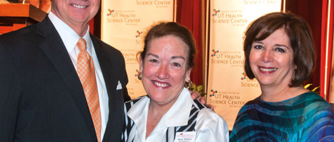 (Left to right) Nursing Advisory Committee Chair Gregg Muenster stands with keynote speaker Maria Wellisch, RN, B.B.A., LNFA, and School of Nursing Dean Eileen T. Breslin, Ph.D., RN, FAAN.