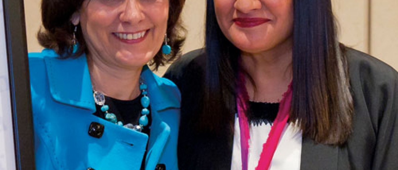 Graciela Cigarroa (left), wife of UT System Chancellor Francisco G. Cigarroa, M.D., meets author Sandra Cisneros at last year’s Book & Author Luncheon.