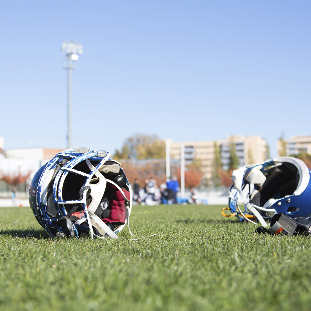football helmets on the ground