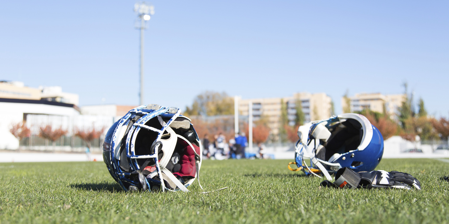 football helmets on the ground