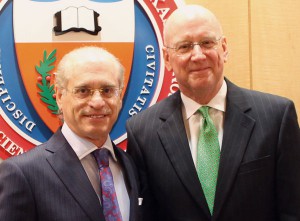 Health Science Center President William L. Henrich, M.D., MACP (right), said a gift from Jeffrey P. Feingold, D.D.S., M.S.D. (left), will help shape the future of dental education, research, patient care and community service.