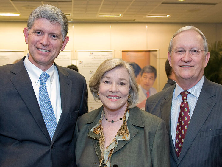 (Left to right) Ian M. Thompson Jr., executive director of the UT Health San Antonio MD Anderson Cancer Center, and Bonnie and Jon Korbell.
