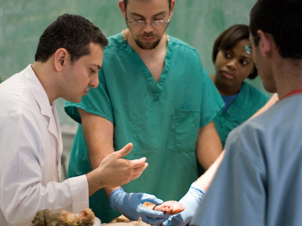 (Photo left) Omid Rahimi, Ph.D., assistant professor of cellular and structural biology (left). directs the Human Anatomy Program at the UT Health Science Center.