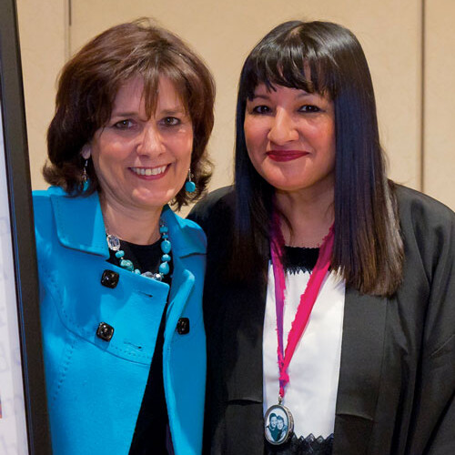 Graciela Cigarroa (left), wife of UT System Chancellor Francisco G. Cigarroa, M.D., meets author Sandra Cisneros at last year’s Book & Author Luncheon.
