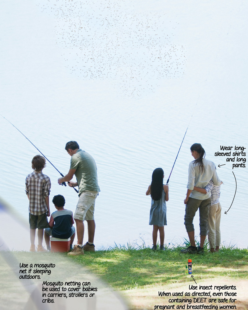 family fishing at lake