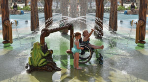 children playing in water park