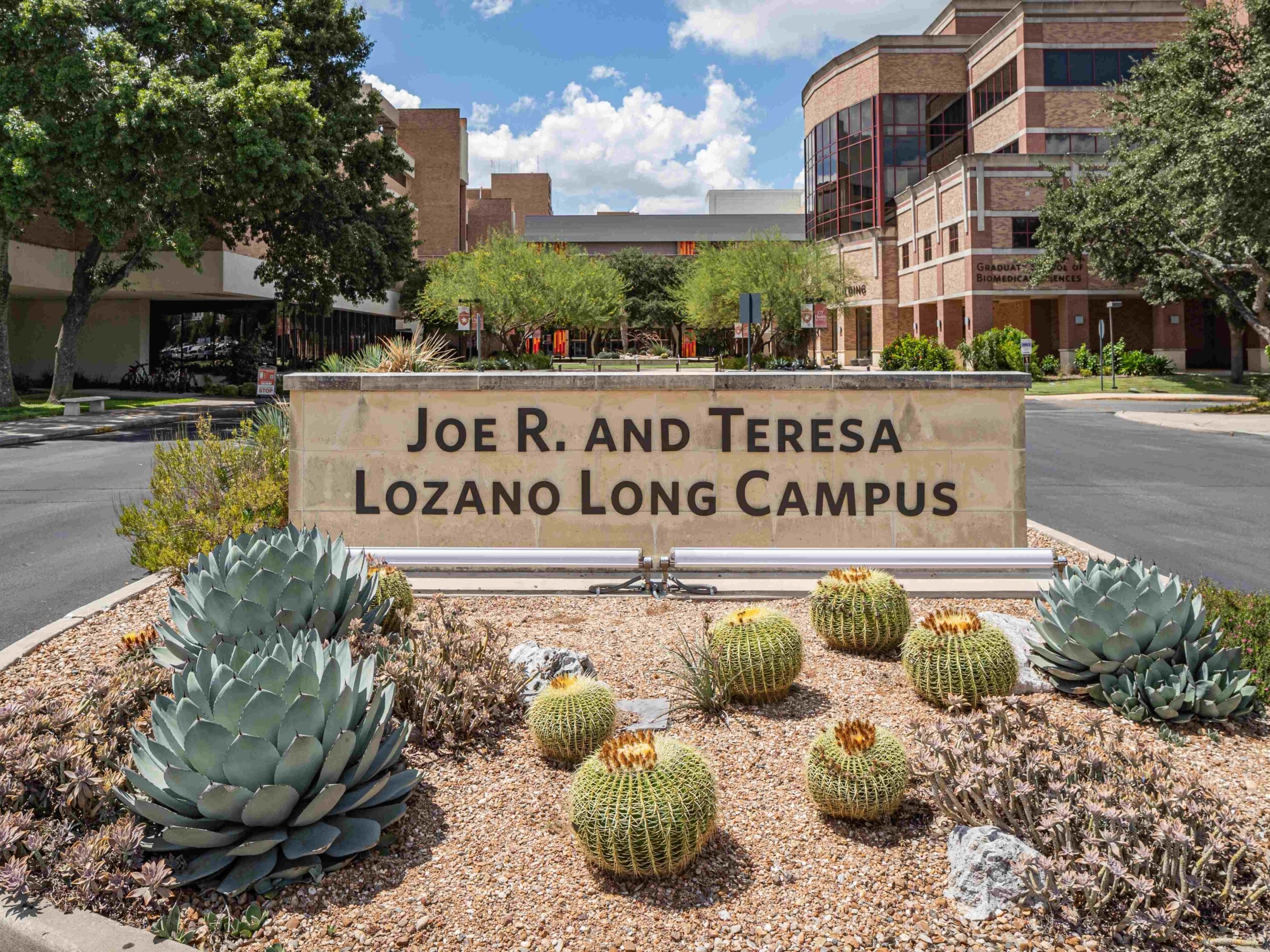 Photo of campus sign of the Joe R. and Teresa Lozano Long Campus