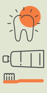 Illustration of tooth, toothbrush and toothpaste