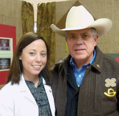 S.A.L.E. supports students Rose Broderick Hare, a second-year student in the UT Health Science Center's Physician Assistant Studies Program, thanks Keith Martin, executive director and CEO of the San Antonio Livestock Exposition (S.A.L.E.) Feb. 10 at the "Get to Know Your Rodeo" event for executive leadership of the San Antonio Stock Show and Rodeo and other community leaders. Hare thanked the audience for their support, and discussed the tremendous impact S.A.L.E. scholarships have on students' education and lives. Since 2004, S.A.L.E. has awarded more than $1.2 million in scholarships to students at the UT Health Science Center.