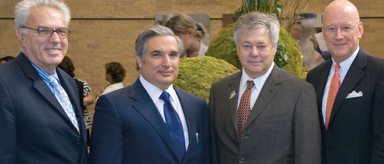(Above) Celebrating the School of Medicine’s 40th anniversary are (from left) University of Texas System Executive Vice Chancellor for Health Affairs Kenneth I. Shine, M.D.; UT System Chancellor Francisco G. Cigarroa, M.D.; Nobel Laureate Michael S. Brown, M.D., and Health Science Center President William L. Henrich, M.D., MACP.