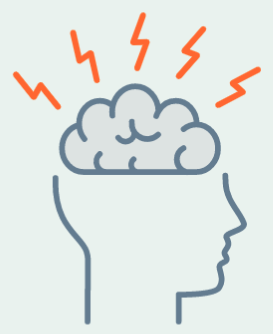 illustration of a brain with electric bolts extending behind it.