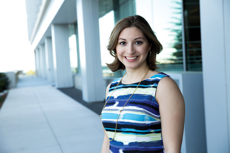 Victoria M. Flores, M.S.N., RN, is a B.S.N. alumna working on her Ph.D. while employed in a non-traditional nursing role at a San Francisco biotech company. (Photo courtesy of Elisabeth Fall Photography)