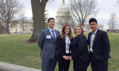 Henry “Hank” Bullock (from left), M.S.N. student; Amber Rogers, Accelerated B.S.N. student; Leticia Ybarra, Ph.D. student, and Bryan Ralloma, Traditional B.S.N. student, from the School of Nursing participated in the American Association of Colleges of Nursing Student Policy Summit in March in Washington, D.C. They traveled to D.C. with Dean Eileen Breslin, who funded their travel through the Dr. Patty L. Hawken Nursing Endowed Professorship.