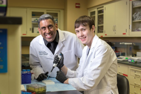 Derek Wallace, who will earn his Bachelor of Science in Nursing in 2018, is mentored by Darpan I. Patel, Ph.D. Wallace’s research concentrates on the inflammatory signaling of prostate cancer tumors that leads to muscle wasting.