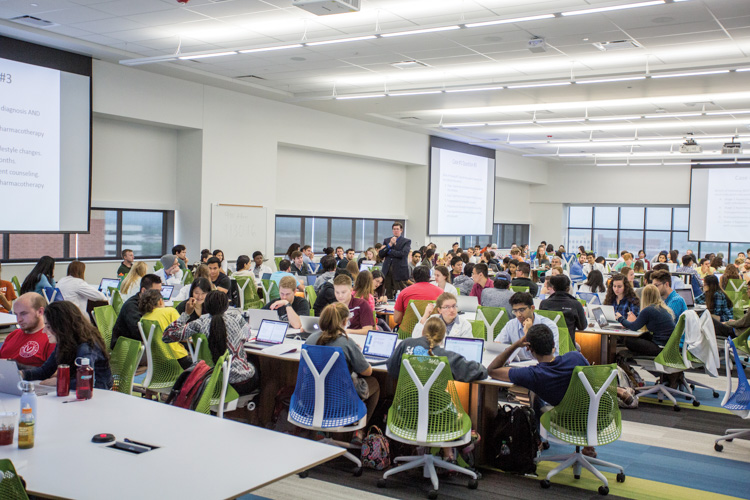 The large, open classroom in the Academic Learning & Teaching Center was the perfect facility to implement the student-centered curriculum which features team-based activities.