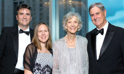 Feature image (From left) Joseph R. Becker, M.D., and wife Emily Kaufmann Becker, M.D., both Class of 2005, join his parents Bunny Becker and Richard A. Becker, M.D., FACP, Class of 1971, at the President’s Gala in 2017.