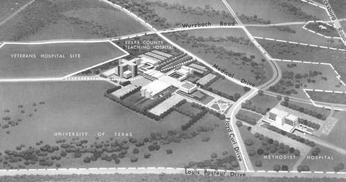 1965 aerial illustration of the South Texas Medical Center