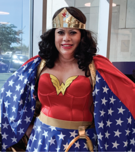 Brenda Hernandez in costume as Wonder Woman.