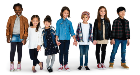 Stock photo of children of varying ages and ethnicity holding hands.