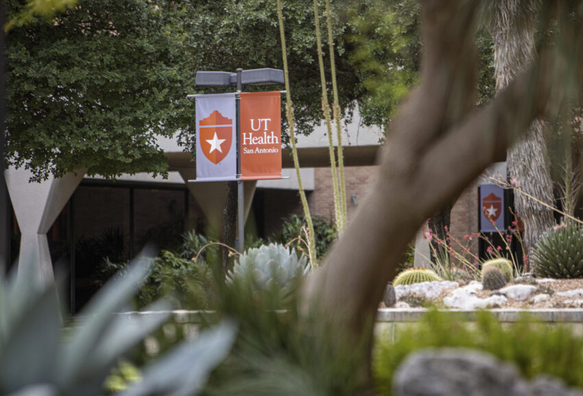Photo of UT Health San Antonio banners on campus.