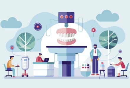 Illustration of a laboratory generating a set of teeth.